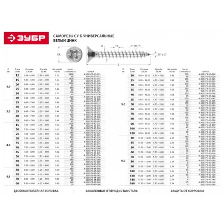 Саморезы по дереву, белый цинк, 6.0x40мм, 180шт, ЗУБР Мастер 4-300371-60-040 4-300371-60-040 купить в Ноябрьске