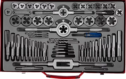 Набор ЗУБР &quot;ЭКСПЕРТ&quot; с металлореж. инструментом,метчики однопроход. и плашки,оснастка, экстракторы-в метал.боксе 65пред. 28118-H65 купить в Ноябрьске