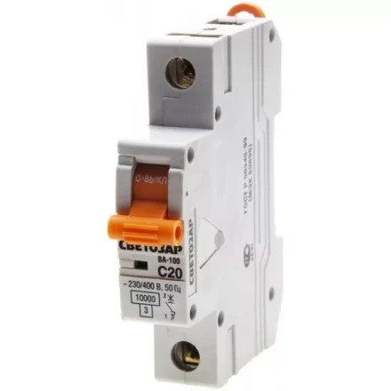 Выключатель автоматический СВЕТОЗАР 1-полюсный, 20 A, "C", откл. сп. 10 кА, 230 / 400 В SV-49071-20-C купить в Ноябрьске