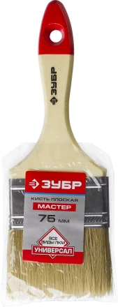 Кисть плоская  ЗУБР &quot;УНИВЕРСАЛ-МАСТЕР&quot;, натуральная щетина, деревянная ручка, 75мм 4-01003-075 купить в Ноябрьске