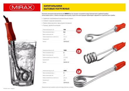 Кипятильник MIRAX, 1000 Вт, 220В 55418-10 купить в Ноябрьске
