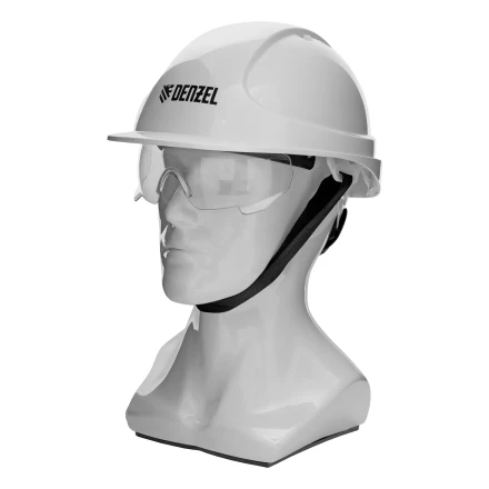 Каска защитная ударопр. Denzel «Форвард» (К-05),ABS/PC,комплект со встроен.очк.ОЧК-05 Форвард,белая 89205 купить в Ноябрьске