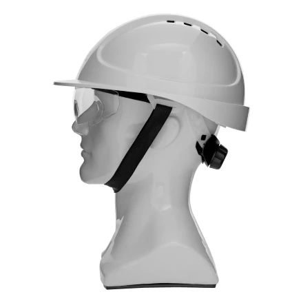 Каска защитная ударопр. Denzel «Форвард» (К-05),ABS/PC,комплект со встроен.очк.ОЧК-05 Форвард,белая 89205 купить в Ноябрьске