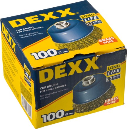 DEXX. Щетка чашечная для УШМ, витая стальная латунированная проволока 0,3мм, 100ммхМ14 35103-100 купить в Ноябрьске