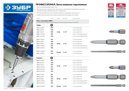 ЗУБР PZ2, 25 мм, 2 шт, торсионные биты (26013-2-25-2) купить в Ноябрьске