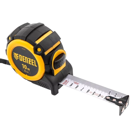 Рулетка Denzel 10м х 32мм, автоматич. фиксац., нейлон. покрытие, магнит. зацеп, двухстор. разметка, 31525 купить в Ноябрьске