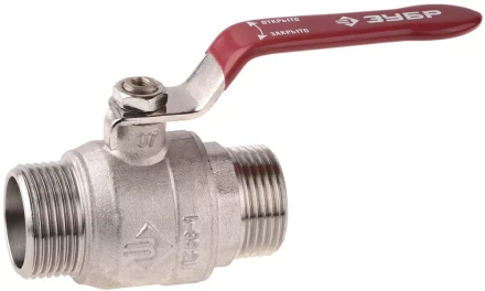 Кран ЗУБР шаровой 1/2&quot; полнопроходной &quot;папа-папа&quot;, ручка, никелированная латунь 51352-N-1/2 купить в Ноябрьске