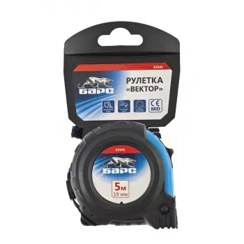 Рулетка Вектор 5 м х 19 мм, утолщенное полотно, магнитный зацеп, обрезиненный корпус  БАРС 32541 купить в Ноябрьске