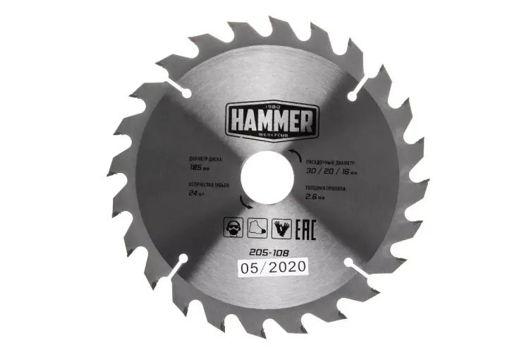 Диск пильный твердосплавный HAMMER Ф185х30мм 24зуб. купить в Ноябрьске