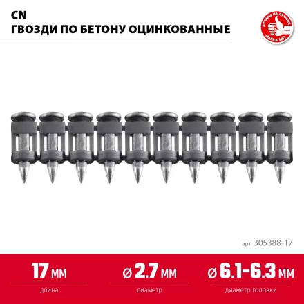 ЗУБР CN 17 х 2.7 мм, гвозди по бетону оцинкованные, 1000 шт (305388-17) купить в Ноябрьске