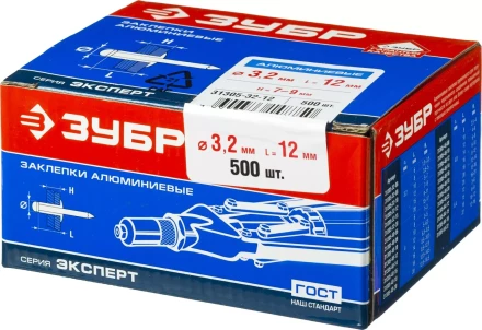 Заклепки ЗУБР алюминиевые, 3,2x12мм, 500шт 31305-32-12 купить в Ноябрьске