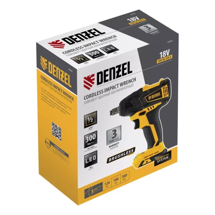Гайковерт ударный аккумуляторный бесщеточный Denzel 26502 CIW-IB-300-0, Li-ion, 18В, 300Нм купить в Ноябрьске
