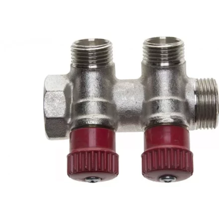 Коллектор GENERAL FITTINGS для горячей воды, вентили, никелированная латунь, вход 3/4&quot; - 2 выхода 1/2&quot; 51046-3/4-1/2-HT2 купить в Ноябрьске