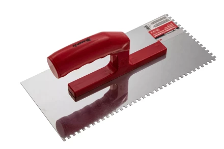 Гладилка из нержавеющей стали, 280 х 130 мм, зеркальная полировка, пластмассовая ручка, зуб 4 х 4 мм Matrix 86780 купить в Ноябрьске