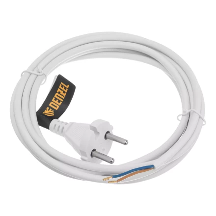 Шнур сетевой Denzel Energy Series, ПВС, 3 м, 2 x 1 мм, с неразборной вилкой, белый, 3 м, 37664 купить в Ноябрьске