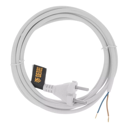 Шнур сетевой Denzel Energy Series, ПВС, 3 м, 2 x 1 мм, с неразборной вилкой, белый, 3 м, 37664 купить в Ноябрьске