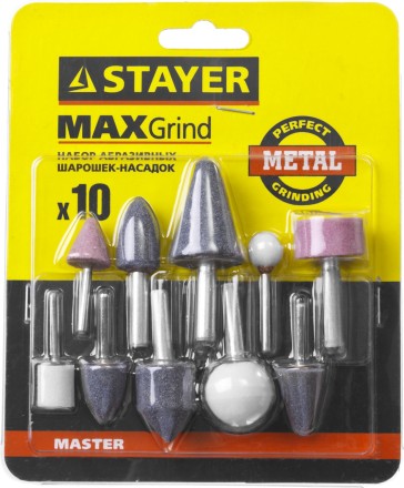 Набор STAYER &quot;MASTER&quot;: Абразивные минишарошки-насадки для гравера и дрели, хвостовик d 3,2 / 6,0мм, 10 предм. 2989-H10 купить в Ноябрьске