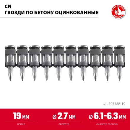 ЗУБР CN 19 х 2.7 мм, гвозди по бетону оцинкованные, 1000 шт (305388-19) купить в Ноябрьске