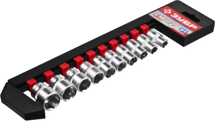 Набор ЗУБР &quot;МАСТЕР&quot;: Торцовые головки (3/8&quot;) на пластиковом рельсе, Cr-V, 8-19мм, 10 предметов 27654-H10 купить в Ноябрьске