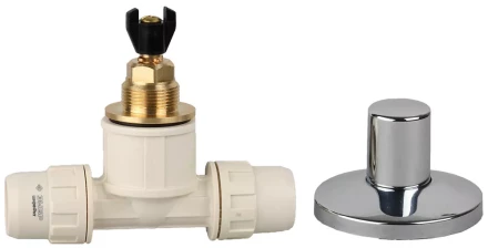 Кран ЗУБР &quot;ШиреФит&quot; запорный в сборе &quot;штуцер с гайкой - кран запорный - штуцер с гайкой&quot;, 20мм 51570-20 купить в Ноябрьске