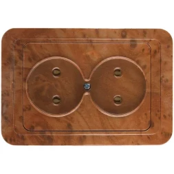 Розетка СВЕТОЗАР "ГАММА" без заземления, двойная, цвет орех, 16А/~250В SV-54102-N