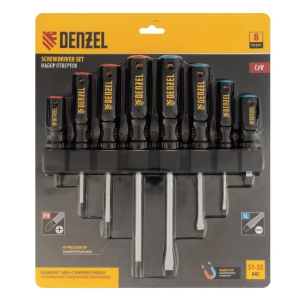 Набор отверток Denzel 12213, 8 пр., CrV, трехкомпонентная рукоятка купить в Ноябрьске