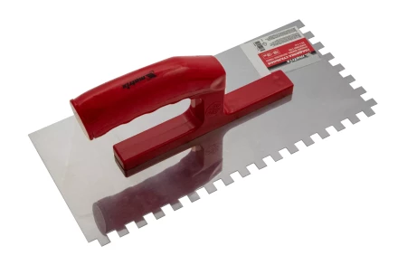 Гладилка из нержавеющей стали, 280 х 130 мм, зеркальная полировка, пластмассовая ручка, зуб 8 х 8 мм Matrix 86782 купить в Ноябрьске