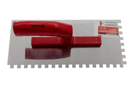 Гладилка из нержавеющей стали, 280 х 130 мм, зеркальная полировка, пластмассовая ручка, зуб 8 х 8 мм Matrix 86782 купить в Ноябрьске