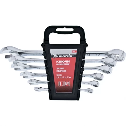 Набор ключей комбинированных 6 - 17 мм 6 шт CrV полированный хром MATRIX 15414 купить в Ноябрьске