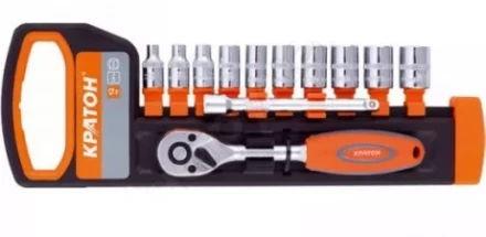 Набор торцевых головок  1/2&quot; 10-24мм с трещеточным ключом 12 предметов  Кратон 2 28 08 016 купить в Ноябрьске