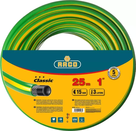 Шланг RACO &quot;CLASSIC&quot; поливочный, 15атм., армированный, 3-х слойный, 1&quot;х25м 40306-1-25 купить в Ноябрьске