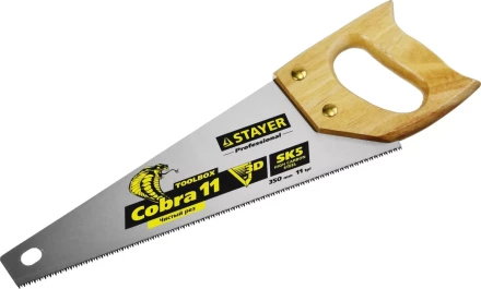 Ножовка многоцелевая компактная (пила) COBRA TOOLBOX 350 мм,11 TPI, прямой мелкий зуб, точный рез вдоль и поперек волокон разных материалов, STAYER 1515-35 купить в Ноябрьске