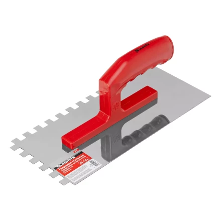 Гладилка из нержавеющей стали, 280 х 130 мм, зеркальная полировка, пластмассовая ручка, зуб 10 х 10 мм Matrix 86783 купить в Ноябрьске