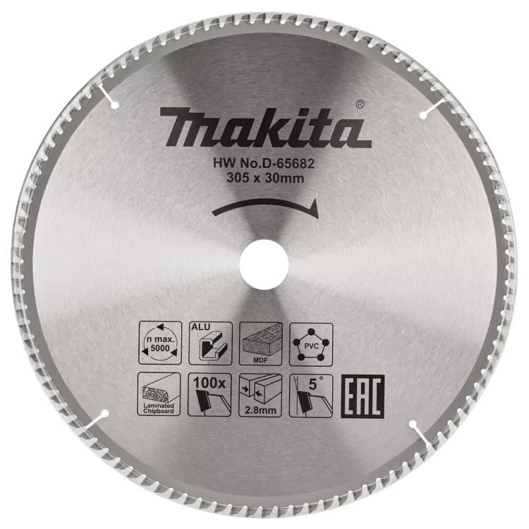Диск пильный универсальный для алюминия/дерева/пластика Makita D-65682, 305x30x2.8/2 мм; 100 зубьев купить в Ноябрьске