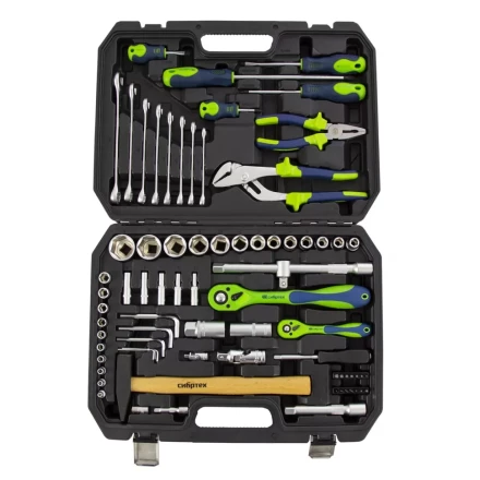 Набор инструментов 76 предметов CrV, 1/2&quot;, 1/4&quot; Сибртех 13528 купить в Ноябрьске
