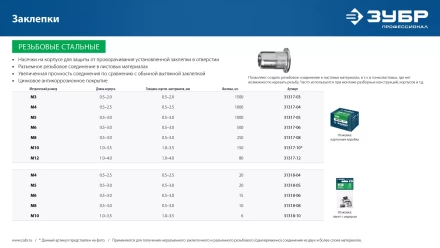 ЗУБР М8, станд. бортик, 10 шт, стальные резьбовые заклепки с насечками, Профессионал (31318-08) купить в Ноябрьске