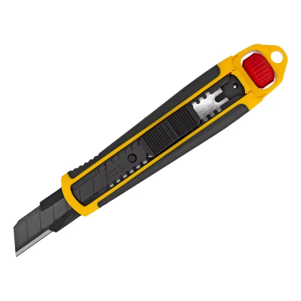 Нож Denzel, 18 мм, сменное лезвие, SK4, корпус из ABS + TPR, торцевой зажим, 78903 купить в Ноябрьске