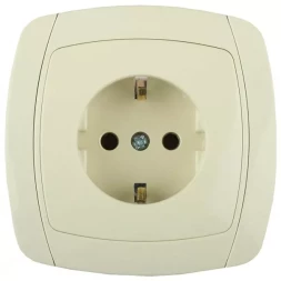 Розетка СВЕТОЗАР "CITY LIGHT" одинарная в сборе, с заземлением, цвет бежевый, 16А/~250В SV-54205-B