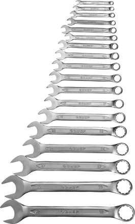Набор ЗУБР &quot;МАСТЕР&quot;: Ключ гаечный комбинированный, Cr-V сталь, хромированный, 6-32мм, 18шт 27087-H18 купить в Ноябрьске