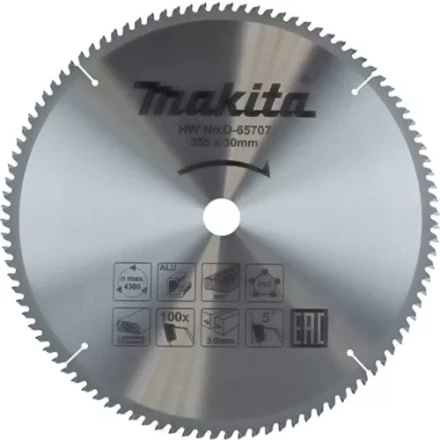 Диск пильный универсальный для алюминия/дерева/пластика Makita D-65707, 355x30x3/2.2 мм; 100 зубьев купить в Ноябрьске