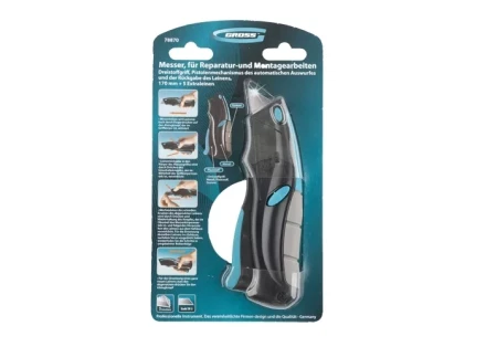 Нож ремонтно-монтажный трехкомпонентная рукоятка авто выброс/возврат лезвия пистолетного типа 170мм + 5 з.л GROSS 78870 купить в Ноябрьске