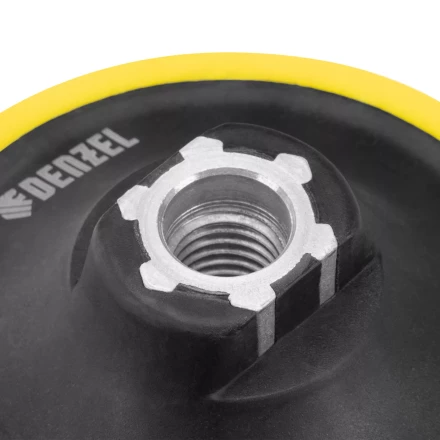 Тарелка опорная для дрели и УШМ с липучкой Denzel, 150 мм, мягкая, с адаптером c М14 на d8, 76249 купить в Ноябрьске