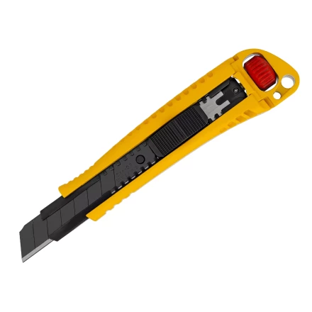 Нож Denzel, 18 мм, сменное лезвие, SK4, корпус из цинкового сплава + TPR, торцевой зажим 78904 купить в Ноябрьске