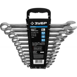 Набор ЗУБР "ПРОФИ": Ключ гаечный комбинированный, Cr-V сталь, хромированный, 6-24мм, 12шт 27028-H12