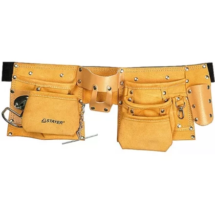 Пояс STAYER &quot;MASTER&quot; для инструментов, кожаный, 10 карманов, 3 подвески 38512 купить в Ноябрьске