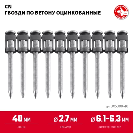 ЗУБР CN 40 х 2.7 мм, гвозди по бетону оцинкованные, 1000 шт (305388-40) купить в Ноябрьске