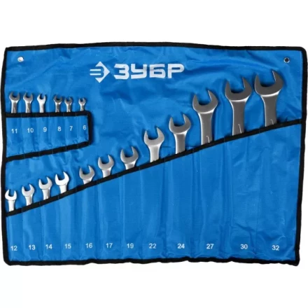 Набор ЗУБР &quot;ПРОФИ&quot;: Ключ гаечный комбинированный, Cr-V сталь, хромированный, 6-32мм, 18шт 27022-H18 купить в Ноябрьске