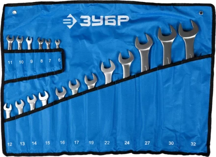 Набор ЗУБР &quot;ПРОФИ&quot;: Ключ гаечный комбинированный, Cr-V сталь, хромированный, 6-32мм, 18шт 27022-H18 купить в Ноябрьске
