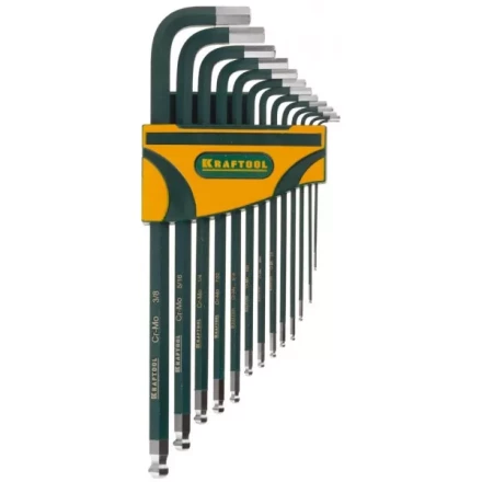 Набор ключей имбусовых KRAFTOOL&quot;INDUSTRIE&quot; длинные,дюймовые,Cr-Mo сталь(S2),Cr покрытие с противоскол напыл,SAE HEX0.05-3/8,13шт 27444-H13 купить в Ноябрьске