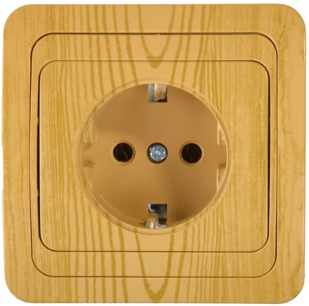 Розетка СВЕТОЗАР &quot;ГАММА&quot; с заземлением, одинарная, цвет ольха, 16А/~250В SV-54105-A купить в Ноябрьске